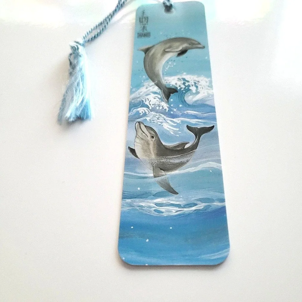 Vintage 90s Dolphins Bookmark, Judy Hand, Flipper Tassel, 1990 Sunshine Thoughts